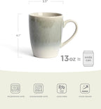 famiware Coffee Mugs Set, 13 oz Mug Set of 6, Stoneware Cups for Latte, Hot Tea, Mocha, Cocoa, Cappuccino, Microwave and Dishwasher Safe, Glacier Series, Sage Green