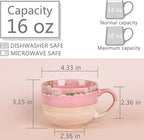 Bosmarlin Large Ceramic Coffee Mug Set of 2, Stoneware Jumbo Latte Mugs Tea for Office and Home, 16 Oz, Dishwasher and Microwave Safe(Pink, 2)