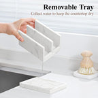 Luxspire Kitchen Sponge Holder, Dish Sponge Holder with with Drain Tray, Marble Sponge Holder for Kitchen Sink, Kitchen Sink Caddy 2 Compartments, Gravel White