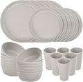 EI 24pcs Grey Wheat Straw Dinnerware Set of 6,Reuasble Unbreakable Dinner Plates,Wheat Plates and Bowls Sets for Camping,Picninc,Family Dinner