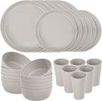 EI 24pcs Grey Wheat Straw Dinnerware Set of 6,Reuasble Unbreakable Dinner Plates,Wheat Plates and Bowls Sets for Camping,Picninc,Family Dinner