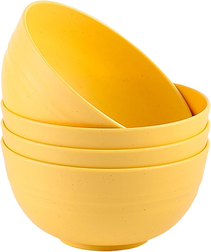 Unbreakable Wheat Straw Cereal Bowls Set of 4, 24 OZ Microwave and Dishwasher Safe Lightweight Soup and Salad Bowl Sets, Reusable Dessert Bowls for Rice, Pasta, Snack, Fruit, BPA Free (Yellow)
