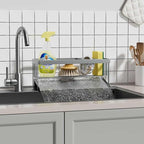 Kitchen Sink Caddy Organzier with Sponge Holder and Removable Drip Tray for Kitchen Sink, 304 Stainless Steel Organize for Sponge Soap Dish Brush Storage Accessories(Silver)