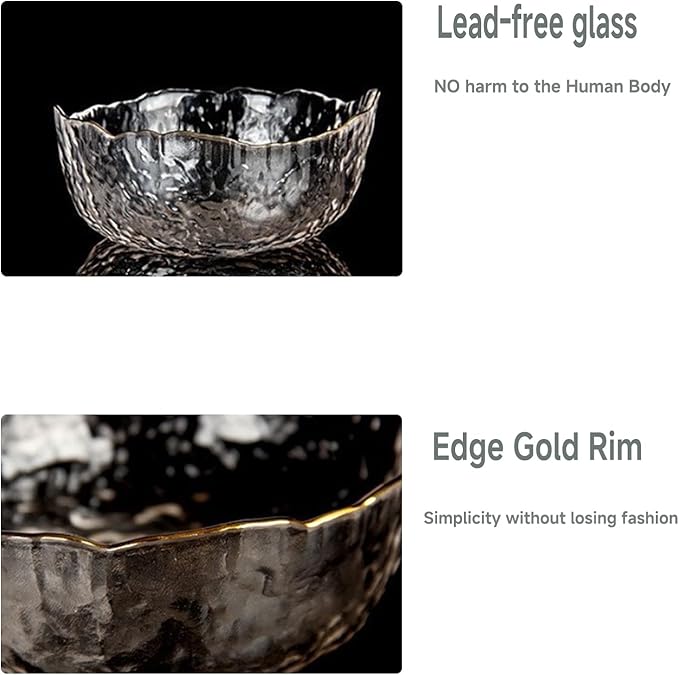 Glass Salad Bowl Irregular Lotus Flower Shape Serving Bowls, Mixing Nut Bowls for Kitchen Fruist, Snack, Dessert, and Ice Cream Candy Dishes (Crystal Clear with Gold Rim, Set of 3 (L,M,S))