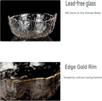 Glass Salad Bowl Irregular Lotus Flower Shape Serving Bowls, Mixing Nut Bowls for Kitchen Fruist, Snack, Dessert, and Ice Cream Candy Dishes (Crystal Clear with Gold Rim, Set of 3 (L,M,S))