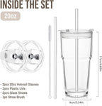 SoulTimes 20oz Glass Tumbler with Lid and Glass Straw –Set of 2, Clear Reusable Iced Coffee Cup, Drinking Glass for Coffee, Tea, Juice, Smoothies – Durable & Elegant Glassware
