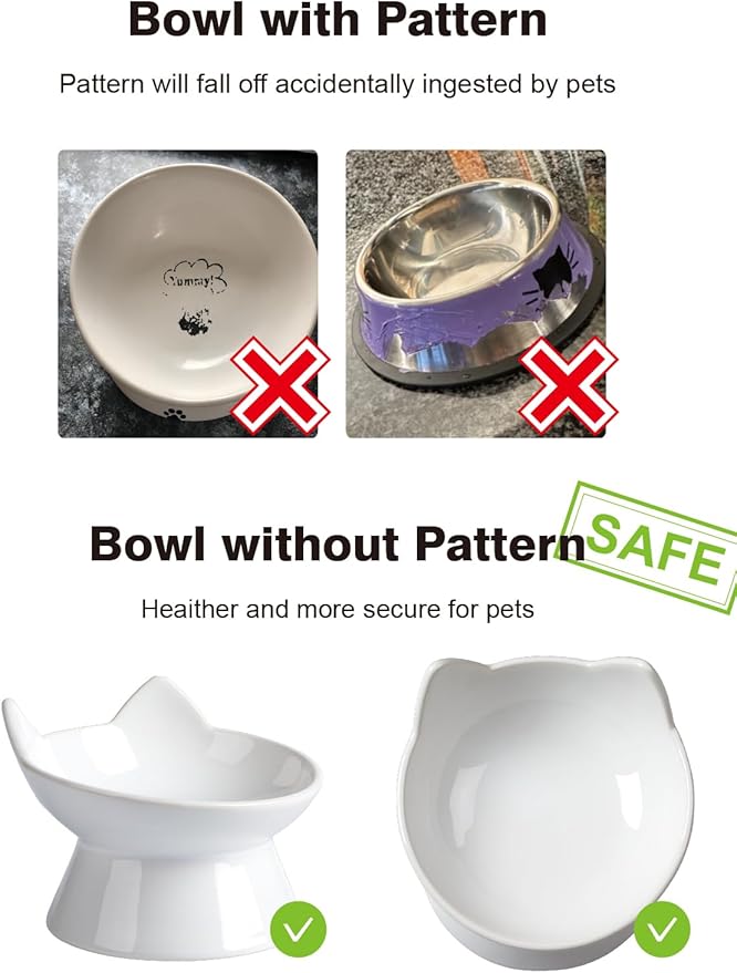 ABRUTY Cat Food Bowl, 5 OZ Ceramic Elevated Kitten Water Bowl, 15° Tilted Raised Pet Feeder, Anti Vomiting and Whisker Friendly Dishes for Fat Faced, Cat, Kitten, Small Dog