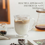 KEMORELA Glass Coffee Mugs Set of 4, Ribbed Large Coffee Mug 16 Oz With Handles for Hot Beverages, Clear Mugs for Tea, Cappuccino, Latte, Espresso Coffee, Glass Coffee Cups Large Coffee Mug