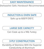 Viking 3-Ply Oval Roasting Pan, 8.5 Quart, Stainless Steel Kitchen Cookware with Metal Induction Lid and Rack, Great for Turkey, Dishwasher and Oven Safe, Silver