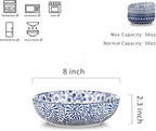 Selamica Ceramic 30 Ounce Pasta Bowls set of 4, 8 inch Serving Bowl Wide and Shallow Microwave Dishwasher Safe, Vintage Blue