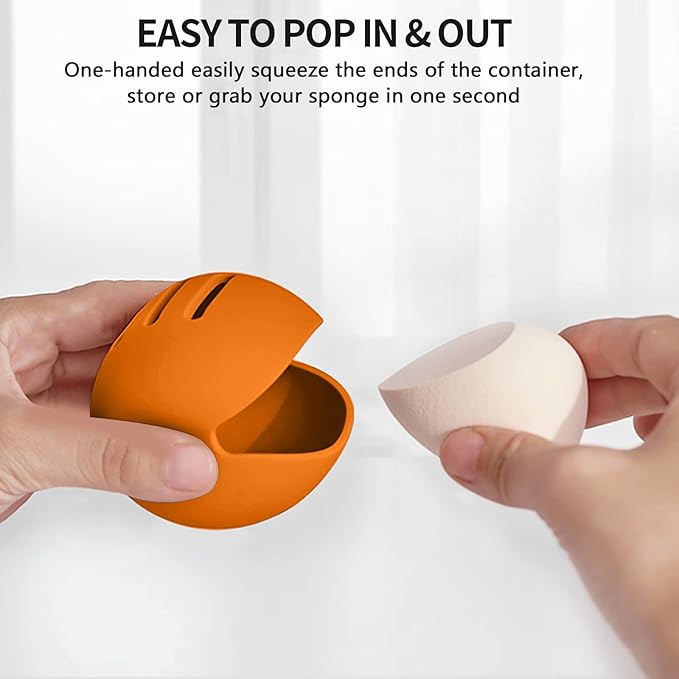 Fauxomor Makeup Sponge Holder,Double-sided 5-line Vented Silicone Beauty Make Up Blender Case for Travel,Shatterproof Make-Up Sponge Travel Case for All Sponges Reuse Easy Carry,Bright Orange