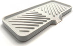 Happitasa Silicone Soap Dish Tray and Sponge Holder with Drain Chute and Feet | 3-Way Sloped Design | Bathroom and Kitchen Sink Organizer Caddy (Light Grey, 10"x4", 7.8 Ounces)