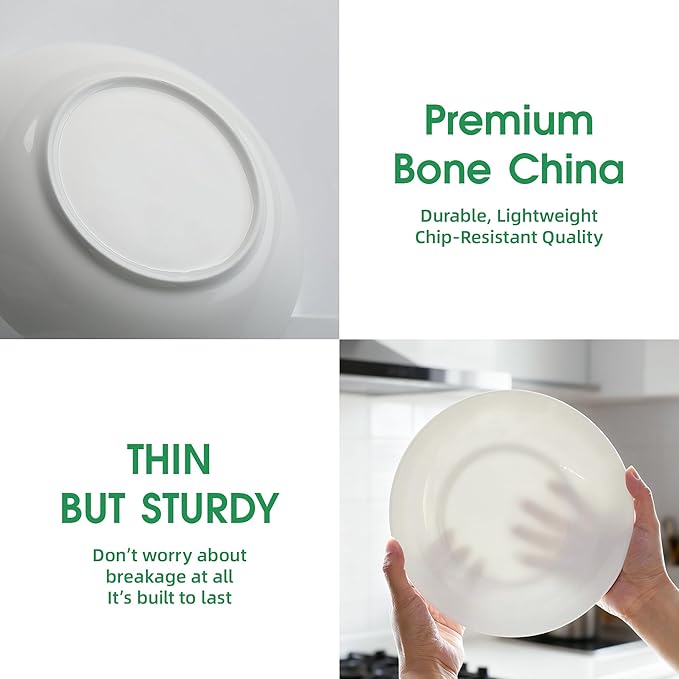 Bone China Pasta Bowls Set of 4, 23.5oz Soup Bowls White Salad Bowl, 8 inch Pasta Bowls Lightweight Wide Shallow Kitchen Plates for Serving Dinner - Microwave Dishwasher Safe, Kitchen Gifts