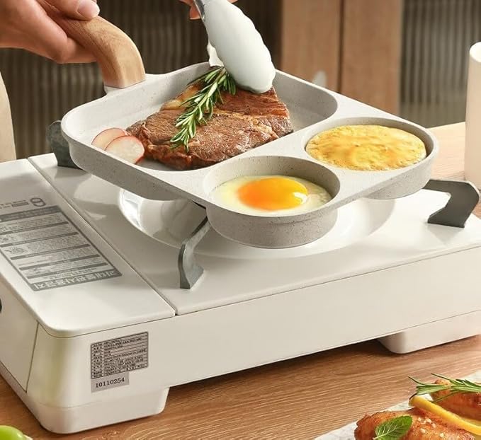 Nonstick Egg Frying Pan, Egg Frying Pan 3 Section, Aluminum Frying Pan With Heat Resistant Handle, Cooking Pan for Breakfast, Egg, Bacon and Burgers, Easy Clean, Only for Gas Stove