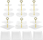 Pack of 10 NWK Cake Stand Set, with 3 x Two-Tier and 3 x Three-Tier Cupcake Stands, 4 x Appetizer Trays, 1 x Tablecloth for Birthday Bridal Baby Shower Party (Gold)