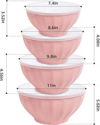 Mixing Bowls with Lids Set,4 Piece Large Plastic Nesting Bowls,Includes 4 Microwave safe Mixing Bowl and An Egg Whisk for Kitchen Prepping,Baking,Cooking Food, Pink