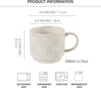 6 Oz Coffee Cups with Stand, Stackable Espresso Cups Set of 4, Ceramic Cappuccino Cup, Embossed Coffee Mugs for Latte, Cocoa, Mocha, Tea, Housewarming Wedding Present, Dishwasher Safe