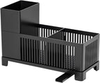 Rustproof Kitchen Sink Organizer for Countertop,Multifunctional Sink Organizer Caddy & Organization,Scrub Brush and Sponge Holder,Plastic Sink Storage Rack,Sponge Drain Rack,Dish Soap Dispenser,Black