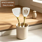 Heat-Resistant Kitchen Spatula Set – Non-Toxic Cooking Utensils with Solid & Slotted Designs –Food Grade Silicone and Gold-Plated Stainless Steel Handles –Ideal for Nonstick Cookware, Gold