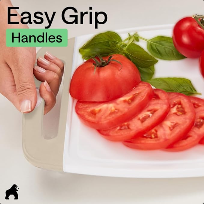 GORILLA GRIP BPA-Free Reversible Kitchen Cutting Board Set of 3, US Designed, Nonporous, Juice Grooves Catch Liquid, Slip Resistant Border, Dishwasher Safe, Durable Large Food Chopping Boards, Almond