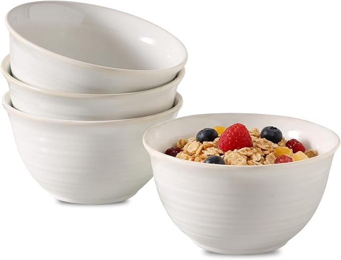 Soup Bowls,40 Ounce Deep Ceramic Bowl Sets for Cereal Soup Salad Pasta Popcorn Oatmeal Breakfast, Durable Serving BowlsSuit For Housewarming, Microwave Safe & Dishwasher Safe, Creamy White