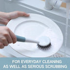Patelai 6 Pack Kitchen Scrub Dish Brush with Long Handle Dish Scrubber with Stiff Bristles Scrub Brushes for Kitchen Dishes Washing Tools, Pots, Pans and Sink Cleaning (Celadon)