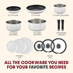 T-fal Ingenio Expertise Stainless Steel Cookware Set 13 Piece, Induction, Stackable Cookware, Pots and Pans Set, RV, Camping, Kitchen Fry Pans, Dishwasher Safe, Detachable/Removable Handle, Silver