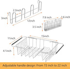 NiuYichee Stainless Steel Dish Drying Rack(15" L X 11" W X 4.1" H), Expandable Drain Rack Over Sink, Dish Drainer Rack in Sink, with Stainless Steel Utensil Holder & 4 Hooks Cup Hanger