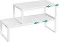 SONGMICS Spice Racks, Set of 2 Expandable Kitchen Countertop Shelves, Small Cupboard Organizers, Metal, Space-Saving Tabletop Shelves, Matte White UKCS402W01