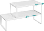 SONGMICS Spice Racks, Set of 2 Expandable Kitchen Countertop Shelves, Small Cupboard Organizers, Metal, Space-Saving Tabletop Shelves, Matte White UKCS402W01
