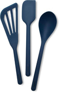 GreenPan Silicone 3 Piece Cooking Utensil Set, Fish Turner, Mixing Spatula, Solid Spoon, Flexible Nonstick Kitchen Tools Rigid Steel Core, Heat-Resistant Anti-Slip Handle BPA-Free Dishwasher Safe Blue