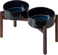 Havniva Ceramic 8.2inch Raised Double Dog Bowls Set with Acacia Wood Stand, Food & Water Bowls for Large Breed Dogs, Weighted Pet Dishes(60oz, Starry Sky)