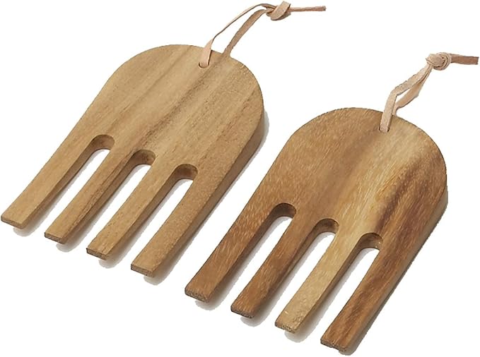 Woodard & Charles Acaica Wood 12" x 5" Serving Bowl Set with Serving Hands, 3 Piece Set