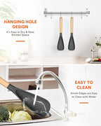 Cooking Spoon for Nonstick Cookwares, Great for Cooking and Serving Sturdy BPA-Free Matte Silicone, Wood Handle Spoon for Mixing, Scoop, and Scrape (2 Pack of Grey, 13.4 inch)
