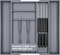 9-Piece Bamboo Kitchen Drawer Organizer Set, Expandable Silverware &Utensil Organizer with Removable Knife Block & Steak Knives, Flatware Organization, Tableware Dividers Storage(Gray)