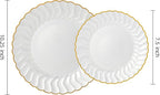 Lullaby 60PCS Pearl White Scalloped Plastic Plates with Gold Rim, Disposable Elegant Plates Include 30pcs Dinner Plate 10.25", 30pcs Dessert Plate 7.5", Perfect for Daily Use, Wedding and Party