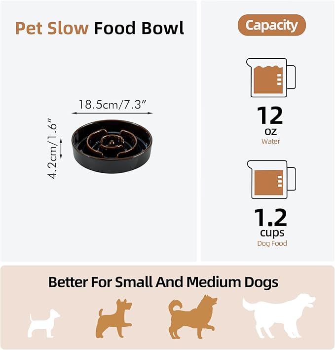 Havniva Ceramic 1.2 Cup Dog Bowl Slow Feeder for Medium and Small Dog, 7.3inch Pet Slow Dish, Pet Slow Dish, Stop Bloat, Preventing Choking(Single Bowl, Starry Sky)
