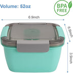 Freshmage 52-oz Lunch Container To Go - Salad Bowl With 3 Compartments and Dressing Container for Toppings, Snacks - for Men, Women (Green)