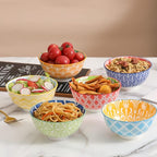 Dessert Bowls Set of 6 - Small Ceramic Bowls for Ice Cream, Snack, Rice - Colorful Cute Style - Microwave and Dishwasher Safe - 4.75 Inch - 10 oz