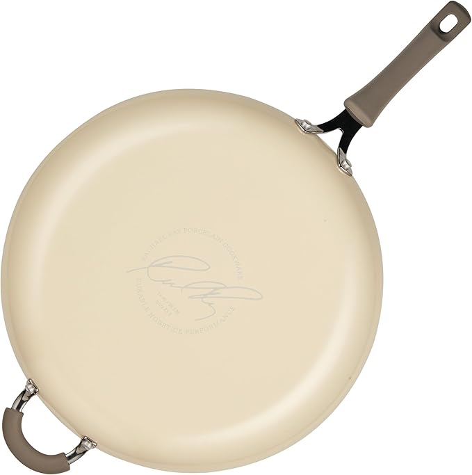 Rachael Ray Cook + Create Nonstick Frying Pan/Skillet with Helper Handle, 14 Inch - Almond