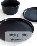 24 Piece Black Dinnerware Set for 8 | Matte Black Plates and Bowls Sets, Modern Stoneware Black Dishes Set | Scratch Resistant, Dishwasher & Microwave Safe | Matte Black Finish Ultra-Chic & Modern
