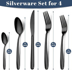 Black Silverware Set - 20PCS Stainless Steel Silverware Set for 4, Includes Forks Spoons and Knives, Utensil Sets for Home Kitchen Restaurant, Dishwasher Safe