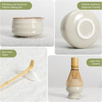 Matcha Whisk Set, Ceramic Matcha Set Includes Matcha Bowl, Matcha Whisk Chasen and Whisk Holder, Sifter, Bamboo Scoop, Scoop Rest and Tea Towel-7 Pcs Matcha Kit for Matcha Lovers, Misty Gray