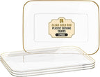3 Pack Plastic Serving Trays for Party - Gold Serving Tray 8 x 11 Inch - Heavy Duty Dessert Trays for Food - Rectangular Party Serving Trays for Entertaining - Clear Cookie Platters