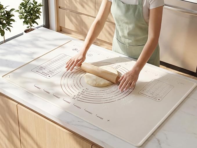 25"L x 18"W Silicone Baking Mat with Raised Edge – Perfect for Pastries, Bread, Cookies, Pizza, Fondant and Pasta