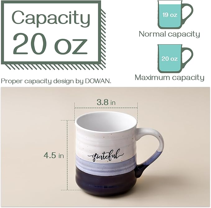 DOWAN 20 oz Coffee Mugs, Large Mugs with Word Blessed Grateful, Porcelain Coffee Cup, Thank You Gifts for Mom Dad, Set of 2 | Large Mugs, Coffee Cup
