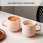 Stackable Coffee Mugs Set: 13 oz Ceramic Stacking Cups for Cappuccino Latte Tea - Microwave Safe Mug for Home & Office - 4 PCS, Pink