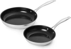 Amazon Basics 2-Piece Ceramic Non-Stick Stainless Steel Fry Pan Set, 10-Inch and 8-Inch