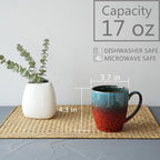 Bosmarlin Ceramic Coffee Mug Set of 4, 17 Oz, Coffee Cups with Big Handle, Microwave Safe, Unique Reactive Glaze (Blue&Red)