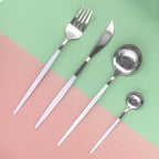 Silver Silverware Set, 24-Piece Stainless Steel Flatware Set Service For 6, Mirror Polished White Handle Tableware Cutlery Set Knife Fork And Spoon For Home & Restaurant, Dishwasher Safe
